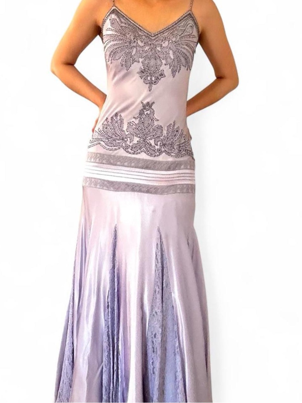 Vintage Sue Wong purple silver mermaid maxi dress with beaded details